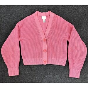 HM Pink Ribbed Knit Cardigan Sweater Womens XS V-Neck Button Front 426959